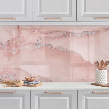 Panel ścienny do kuchni - Eksperymenty z kolorami Róż marmurkowy i brokat
