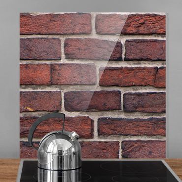 Panel szklany do kuchni - Czerwona ściana z kamienia łupanego