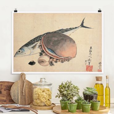 Plakat - Katsushika Hokusai - Makrela i przegrzebki
