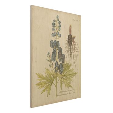 Obraz z drewna - Botanika w stylu vintage z niebieską kominiarką