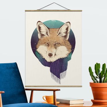 Plakat z wieszakiem - Ilustracja Fox Moon Purpurowy turkusowy