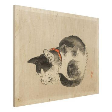 Obraz z drewna - Rysunki azjatyckie Vintage Śpiący kot