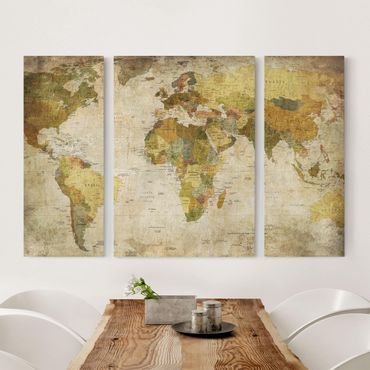 Obraz na płótnie 3-częściowy - Mapa świata