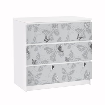 Okleina meblowa IKEA - Malm komoda, 3 szuflady - Motylki monochromatyczne