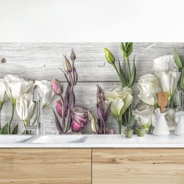 Panel ścienny do kuchni - Tulipanowa róża Shabby Wood Look