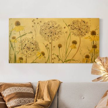 Złoty obraz na płótnie - Ilustracja Allium i Helenium