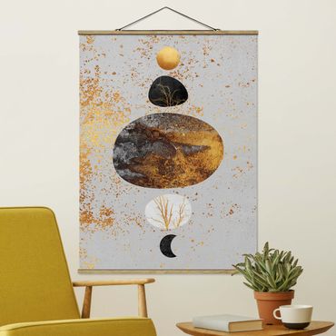 Plakat z wieszakiem - Słońce i księżyc w złotym połysku