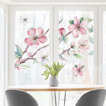 Naklejka na okno - Gałązka kwiatu wiśni Akwarela