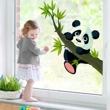 Naklejka na okno - Panda wspinająca się