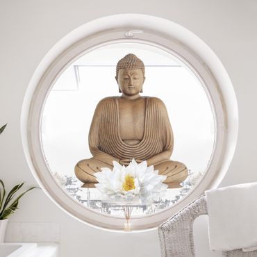 Naklejka na okno - Budda z drewna lotosu