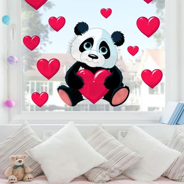 Naklejka na okno - Panda z serduszkami