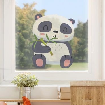 Naklejka na okno - Panda zajadająca się bambusem