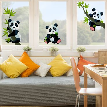 Naklejka na okno - Zestaw misiów panda