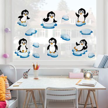 Naklejka na okno - Zestaw pingwinów