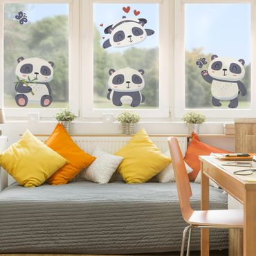 Naklejka na okno - Śliczny zestaw misia pandy