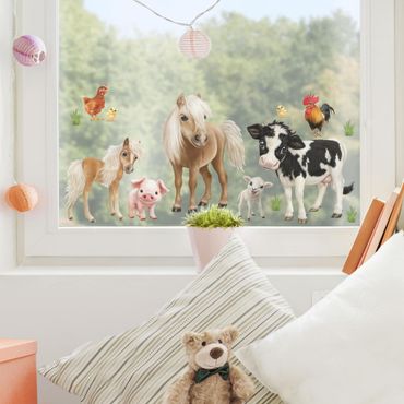 Naklejka na okno - Zwierzęta na farmie - zestaw