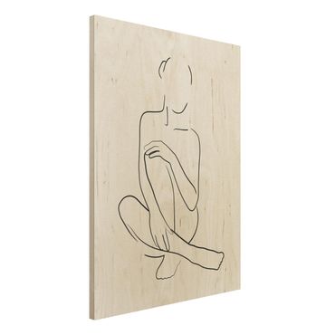 Obraz z drewna - Line Art Kobieta siedzi czarno-biały