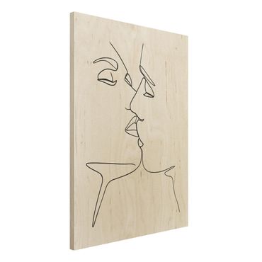 Obraz z drewna - Line Art Pocałunek twarzy czarno-biały