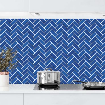 Panel ścienny do kuchni - Płytki w kształcie rybiej ości - niebieskie