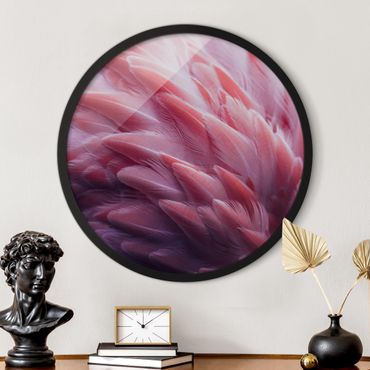Okrągły obraz w ramie - Flamingo Feathers Close-Up