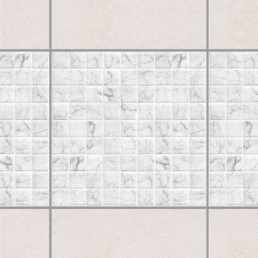 Naklejka na płytki - Płytka mozaikowa o wyglądzie marmuru Bianco Carrara