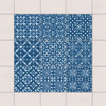 Naklejka na płytki - Seria wzorów ciemnoniebiesko-białych