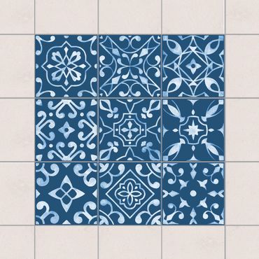 Naklejka na płytki - Seria wzorów Ciemnoniebiesko-białe