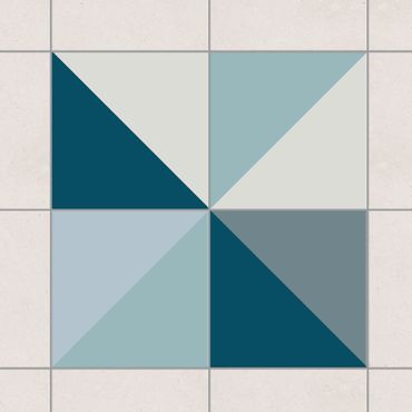 Naklejka na płytki - Zestaw wzorów niebieskich trójkątów