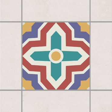 Naklejka na płytki - Kolorowy wzór krzyża z płytek marokańskich