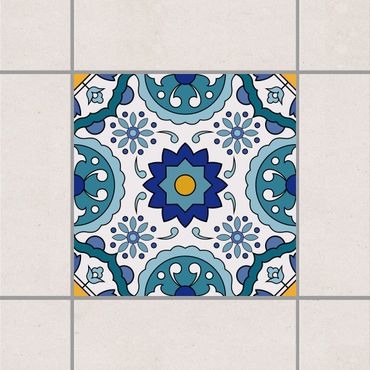 Naklejka na płytki - Portugalski wzór na turkusowe kafelki Azulejo