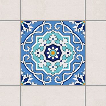 Naklejka na płytki - Hiszpański wzór płytek w kolorze niebiesko-turkusowym