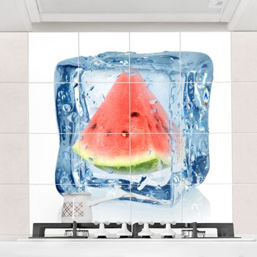Naklejka na płytki - Melon w kostce lodu