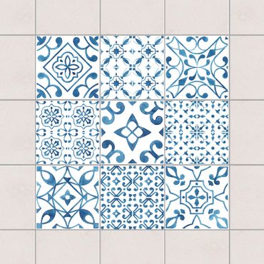 Naklejka na płytki - Błękitno-biały mix wzorów