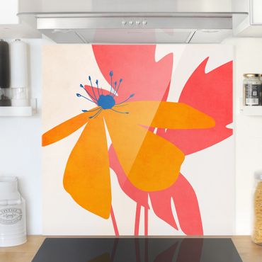 Panel szklany do kuchni - Floral Beauty różowo-pomarańczowy