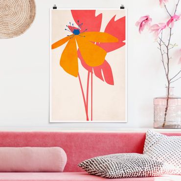 Plakat - Floral Beauty różowo-pomarańczowy