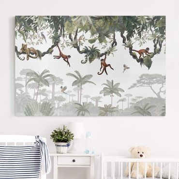 Obraz na płótnie - Figlarne małpki w tropikalnych koronach - Format poziomy 3:2