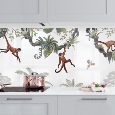 Panel ścienny do kuchni - Figlarne małpki w tropikalnych koronach