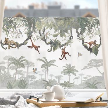 Folia okienna - Figlarne małpki w tropikalnych koronach
