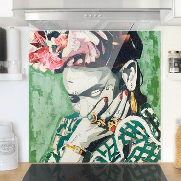 Panel szklany do kuchni - Frida Kahlo - kolaż Nr 3