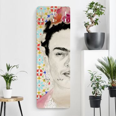 Wieszak ścienny - Frida z różowymi kwiatami II