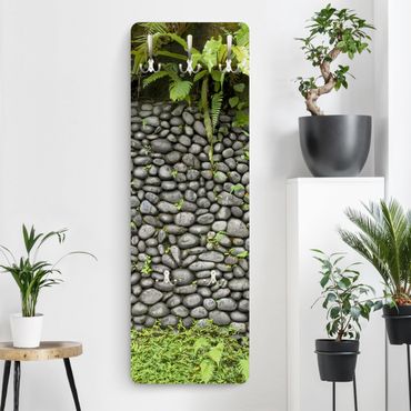 Wieszak ścienny - Kamienny mur z roślinami