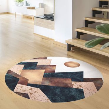 Okrągły dywan winylowy - Geometryczne góry brązowy