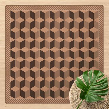 Mata korkowa - Geometryczne płytki Krok iluzji w kolorze szarym z obwódką