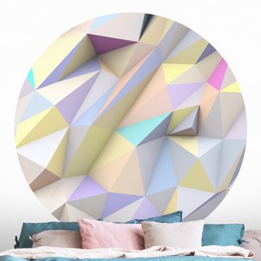 Okrągła tapeta samoprzylepna - Pastelowe trójkąty geometryczne w 3D