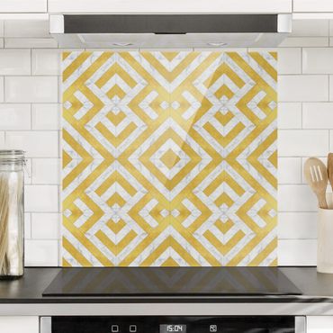 Panel szklany do kuchni - Płytka geometryczna Mix Art Deco Złoty marmur
