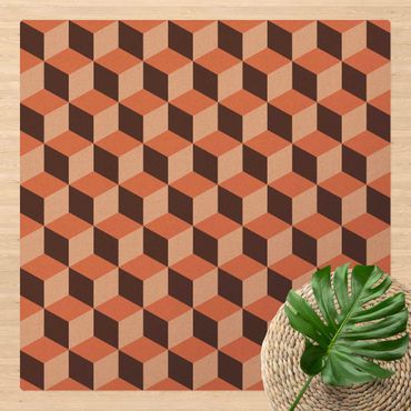 Mata korkowa - Płytka geometryczna Mix Cube Pomarańczowa