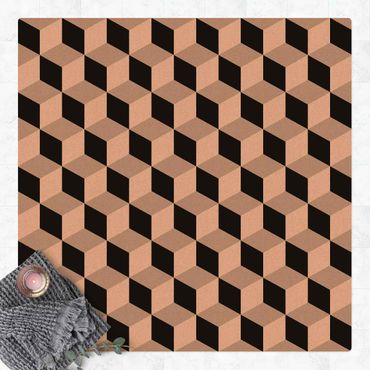 Mata korkowa - Płytka geometryczna Mix Cube Czarna