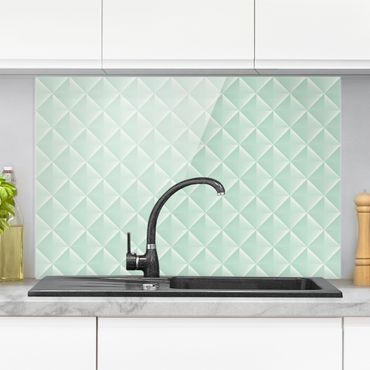 Panel szklany do kuchni - Geometryczny wzór w romby 3D w kolorze miętowym