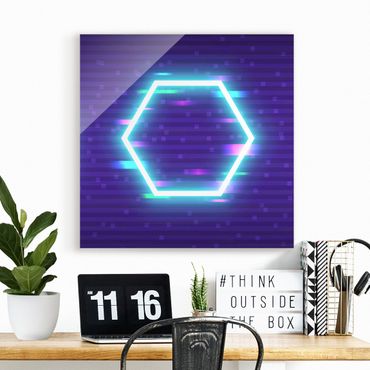 Obraz na szkle - Geometrical Hexagon In Neon Colours