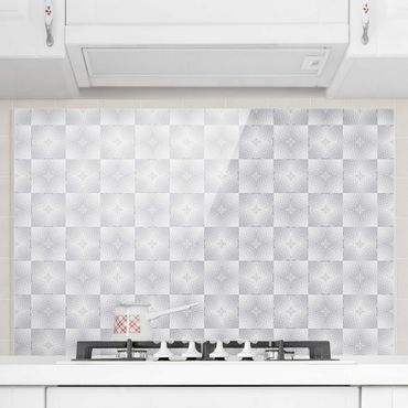 Panel szklany do kuchni - Geometryczny wzór płytek w kolorze szarym